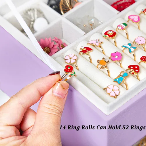 Miniatura 174 de Joyero de pendientes para mujeres y niñas, organizador de aretes de 5 capas, caja organizadora de joyas blanca con candado, collares y aretes