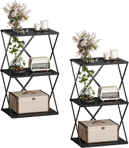 Miniatura 10 de Mesa auxiliar de 3 niveles, pequeña mesa auxiliar alta, mesa de noche con almacenamiento para sofá, mesas laterales para sala de estar, dormitorio