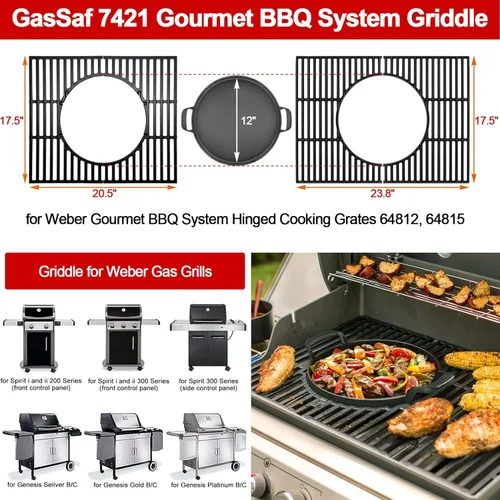 Miniatura 5 de GasSaf 7421 Gourmet BBQ System Plancha para Weber 22 1/2 pulgadas Original Kettle Premium Grills, ahumadores de 22.5 pulgadas, inserto de parrillas