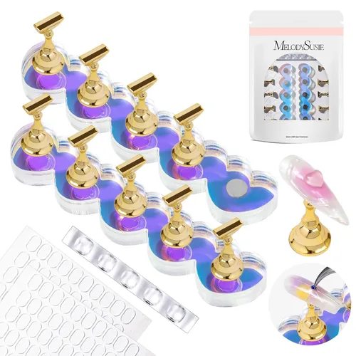 Miniatura 13 de MelodySusie Soporte de uñas para prensa, 2 juegos de base magnética acrílica azul para pintura con masilla adhesiva reutilizable para el hogar