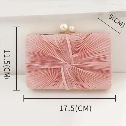 Miniatura 6 de RAN Bolso de satén con cierre de perlas sintéticas, bolso de banquete para mujer con cadena cruzada (color rosa)