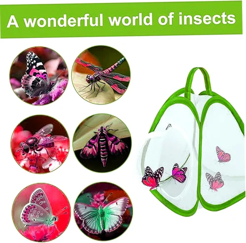 Miniatura 4 de Jaula de red de mariposa, paquete de 2 unidades de 8.8 x 10 pulgadas de malla con asa y cremallera para transportar y levantar