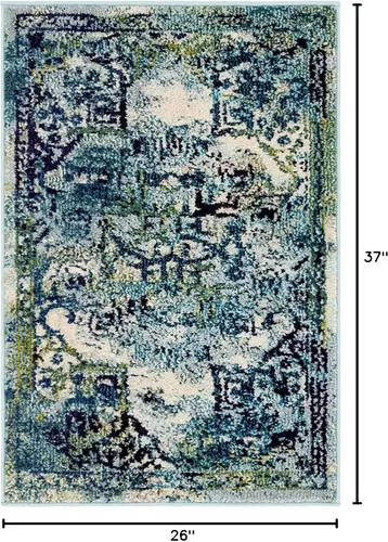 Miniatura 2 de Unique Loom Medici Collection - Alfombra tradicional de medallón floral vintage azul (2 pies 2 pulgadas x 3 pies)