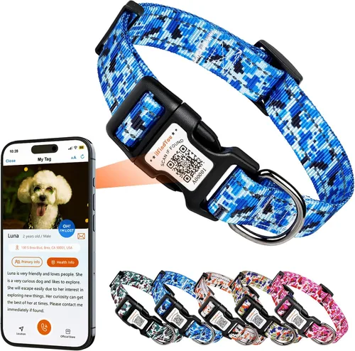 Miniatura 7 de Collar Reflectante para Perro, Collares Personalizados para Perro con Hebilla de Código QR, Collar de Nailon Suave para Mascotas Ajustable para Camo
