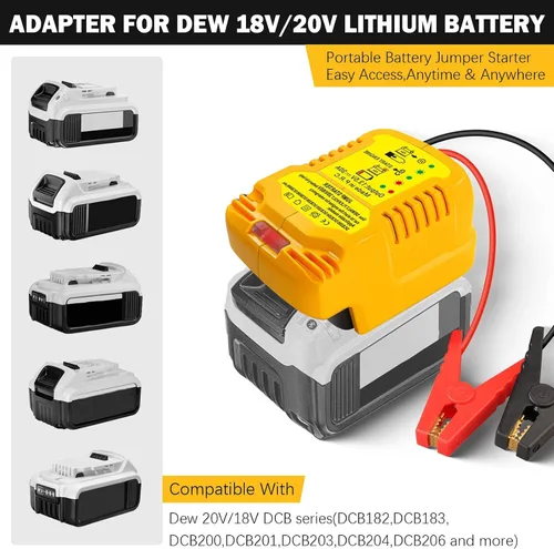 Miniatura 2 de Cables de puente con adaptador para batería DeWalt de 20 V, arrancador de coche portátil de 12 V, con kit de salto de 11 AWG para adaptador de cable