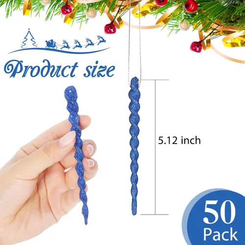 Miniatura 2 de 50 carámbanos de árbol para Navidad, adornos de Navidad de plástico, torcidos, decoración colgante de carámbanos para invierno, vacaciones, fiesta