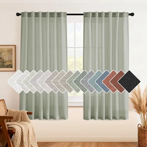 Miniatura 42 de H.VERSAILTEX Cortinas de lino natural de 63 pulgadas de largo para sala de estar, 2 paneles con trabillas traseras y bolsillo, texturizadas