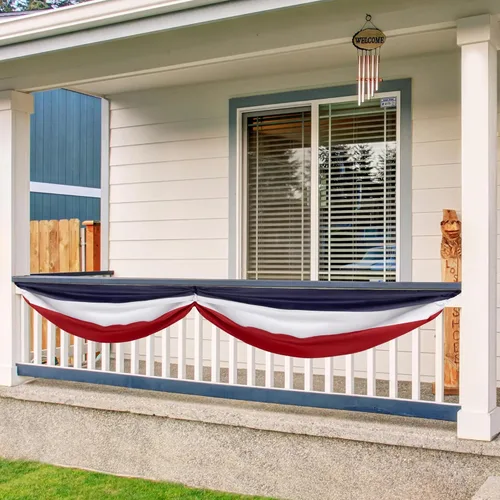 Miniatura 6 de EBaokuup Banderines patrióticos grandes de 20 x 2 pies, decoración de bandera estadounidense impresa de doble cara del 4 de julio, bandera de rayas