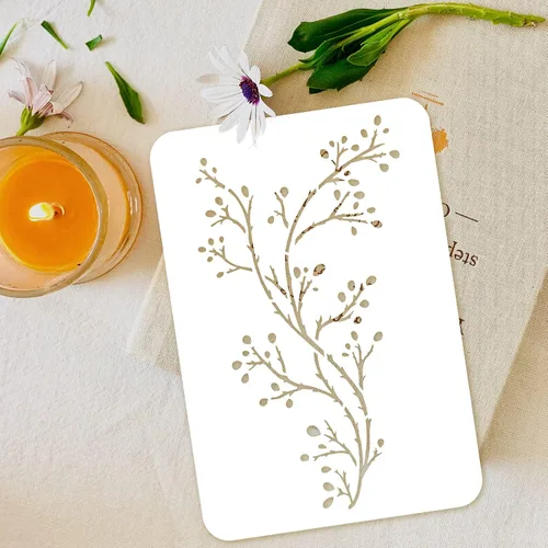 Miniatura 3 de FINGERINSPIRE Plantillas de pintura de ramas de 11.7 x 8.3 pulgadas, ramas grandes desnudas y flores en ciernes, plantilla de plástico PET