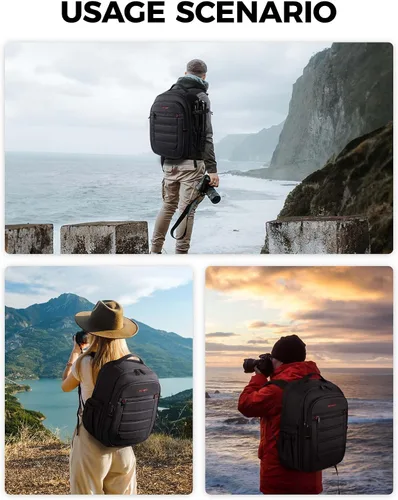 Miniatura 8 de BAGSMART Bolsa para cámara DSLR, mochilas impermeables para fotógrafos, funda para cámara con compartimento para laptop, 15.6 pulgadas, color negro