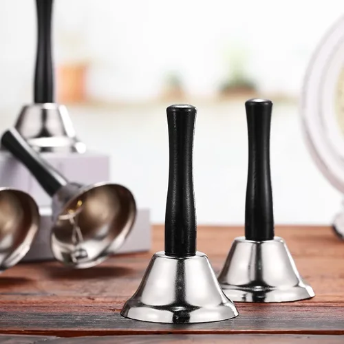 Miniatura 4 de Fumete 100 campanas de metal con mango de madera para decoración de bodas, escuelas, percusión musical, alerta de ancianos enfermos (plata, dorado)