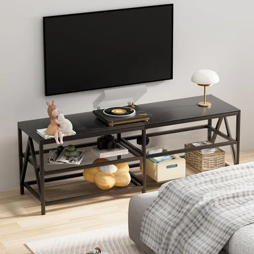 Miniatura 6 de Soporte de TV para televisores de hasta 65 pulgadas, mesa consola de TV industrial de 55 pulgadas de largo con estantes de almacenamiento de 3