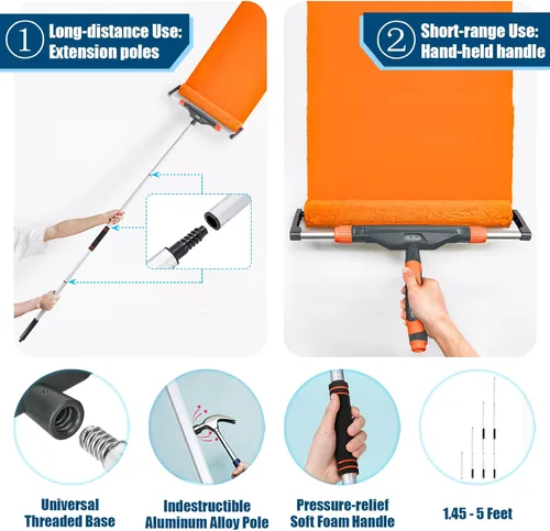Miniatura 5 de Kit de rodillos de pintura grandes ajustables de 10 piezas de 12 a 18 pulgadas: postes de extensión de aluminio de 1-5 pies, limpiador de brocha