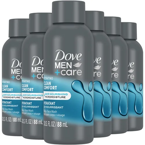 Dove Men+ Care Body + Face Wash, Clean Comfort paquete de 6 – Fórmula de gel de ducha hidratante para una piel sana y suave, 3 onzas Ea