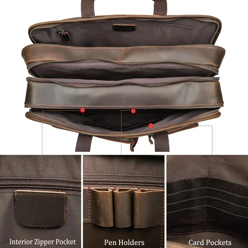 Miniatura 5 de Polare - Maletín de cuero de grano completo de 18.5 pulgadas para computadora portátil, bolsa de mensajero para hombres, grande para portátiles