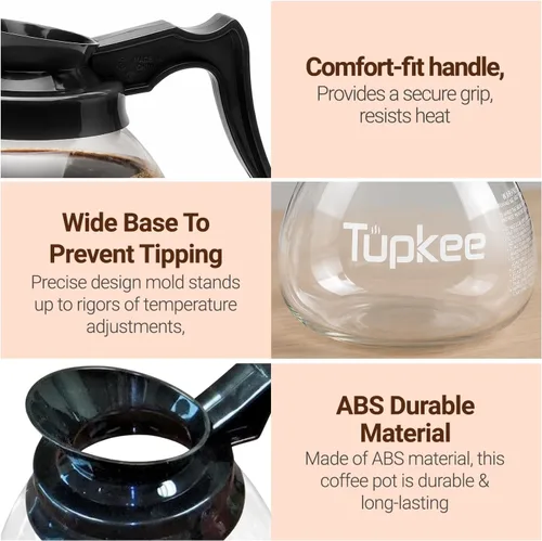 Miniatura 6 de Cafetera de repuesto de vidrio – Jarra de decantador de restaurante comercial resistente a los golpes, 64 onzas, 12 tazas, juego de 2 – 1 negro y 1