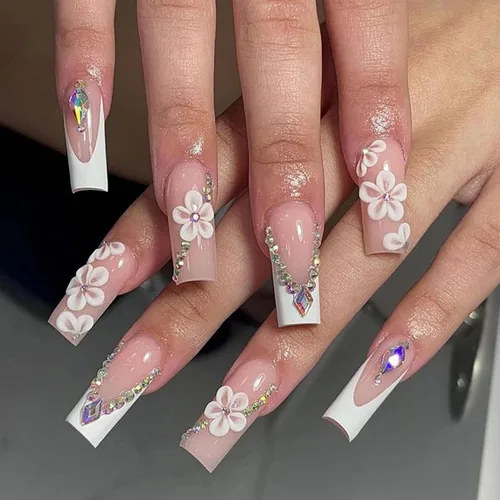 Miniatura 16 de MISUD - Uñas postizas largas cuadradas con pegamento de Rojo Gótico y Negro, diseño cruzado gótico Y2K acrílico, 24 piezas