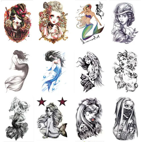 Miniatura 5 de 12 hojas de tatuajes falsos en el pecho, brazo, hombro, tatuajes, arte corporal, mangas de 5.9 x 8.3 pulgadas, tatuajes temporales impermeables