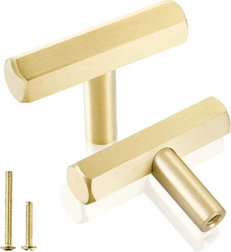 QOGRISUN Paquete de 5 perillas de latón macizo para cajones hexagonales, manijas de un solo agujero, adecuadas para herrajes de cocina, baño, cómoda