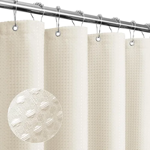 Miniatura 54 de Gibelle Cortina de Ducha Pequeña para Cabina 36 x 72 pulgadas, Cortina de Ducha de Tela Texturizada de Tejido Gofre Medio Estrecho para Baño, Beige