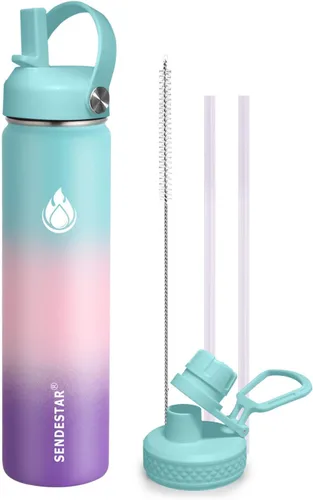 Miniatura 28 de SENDESTAR Botella de agua aislada de 24 onzas, boca ancha, botella de agua de 24 onzas con tapa con popote, tapa de boquilla, acero inoxidable
