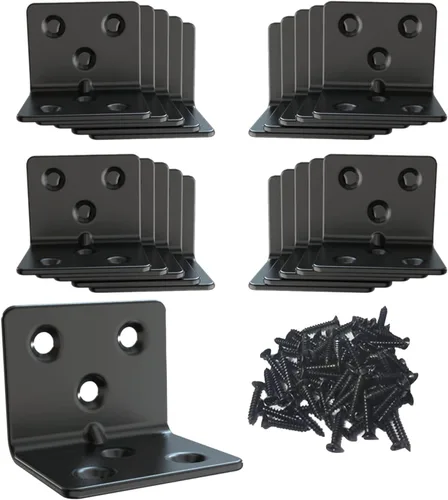 Miniatura 10 de Soporte de esquina de acero inoxidable negro, soporte de ángulo recto articulado, en forma de L, soporte de esquina de metal resistente para Wood