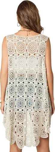 Miniatura 2 de Chaleco de encaje de ganchillo para mujer, estilo bohemio, sin mangas, kimono con dobladillo irregular