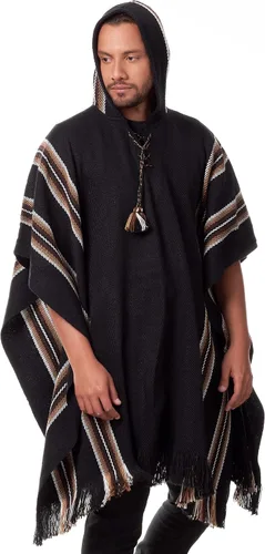 Miniatura 2 de INTI ALPACA Poncho con capucha de alpaca para hombre, cálido y suave, capa de capa