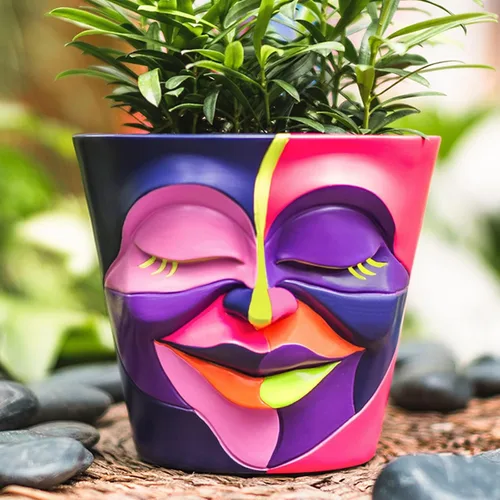 Miniatura 14 de GUGUGO Macetas únicas de cara para plantas, coloridas y lindas macetas para suculentas con drenaje, macetas abstractas de cabeza de arco iris