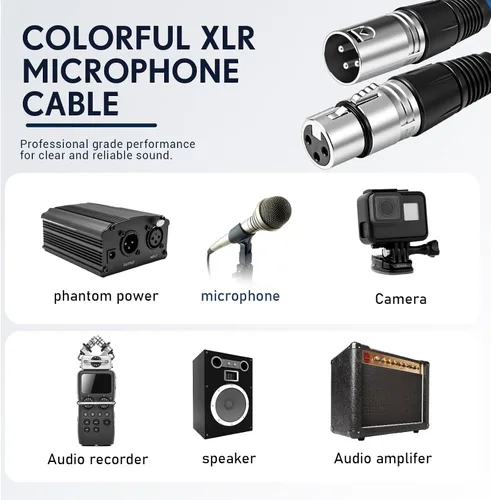 Miniatura 7 de Copkim Paquete de 10 cables XLR brillantes de 6 pies, 3 pines, cable de micrófono XLR equilibrado a macho a hembra para micrófono, mezclador