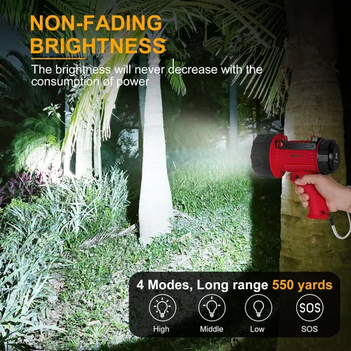 Miniatura 2 de YIERBLUE Linterna recargable de foco con 100,000 lúmenes LED de alto brillo, luz de punto impermeable IP67 de larga duración, foco de mano Rojo-Pro