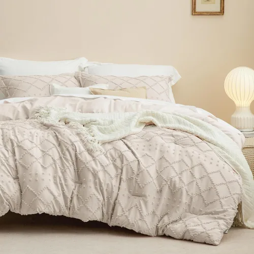 Miniatura 37 de Bedsure Juego de Edredón Tamaño Twin – Edredón beige, ropa de cama Boho con mechones estilo shabby chic para niños, juego de ropa de cama vintage