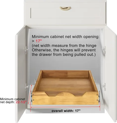 Miniatura 3 de DINDON Organizador de gabinete extraíble de 1 nivel (17 pulgadas de ancho x 21 pulgadas de profundidad) de un solo nivel resistente cajón de madera