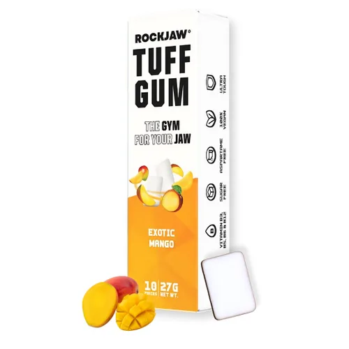 ROCKJAW® Tuff Gum 2.0 con vitaminas B (sin tim), paquete de 10 unidades, 100% xilitol, sin aspartamo, sin azúcar (mango exótico)