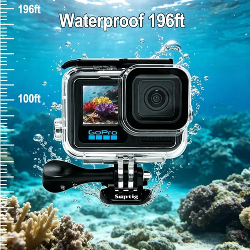 Miniatura 7 de Suptig Carcasa protectora impermeable para GoPro Hero 12/Hero 11/Hero 10/Hero 9 Negro Impermeable 164F