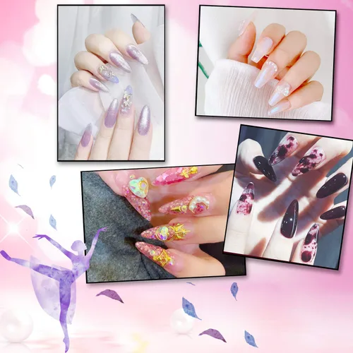 Miniatura 5 de FEBSNOW 1000 piezas de puntas de uñas acrílicas francesas tipo ataúd/bailarina, uñas artificiales de cobertura media, 10 tamaños, con estuches