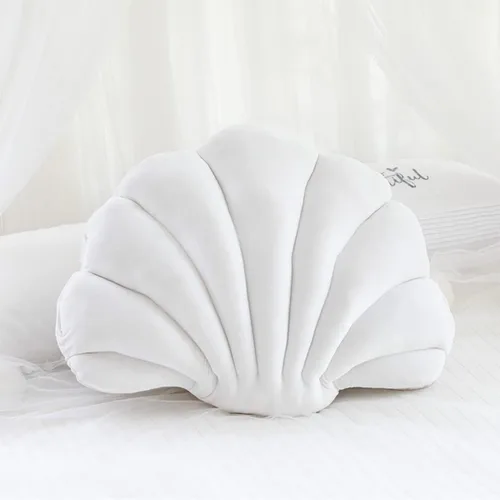Miniatura 2 de Almohada con forma de concha de mar de terciopelo blanco, almohada de felpa con temática de mar y océano, almohada decorativa para cama, sofá