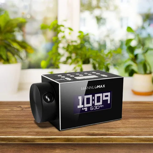 Miniatura 4 de HANNLOMAX HX-108CR PLL Radio FM, reloj digital con pantalla LCD blanca, proyección de tiempo, Bluetooth, alarma única, carcasa de aluminio, puerto