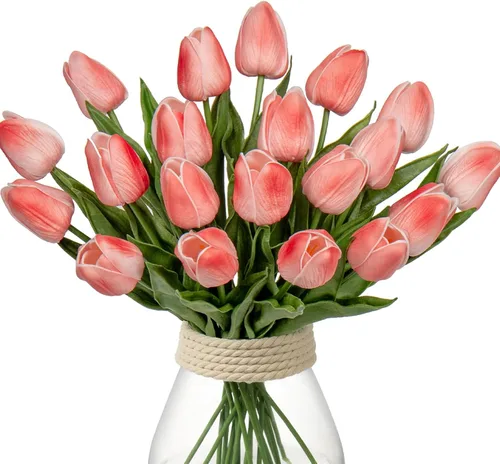 Miniatura 11 de 20 tulipanes artificiales mixcolor de tacto real, flores falsas para el día de la madre, 13.5 pulgadas, tulipanes sintéticos, flores artificiales a