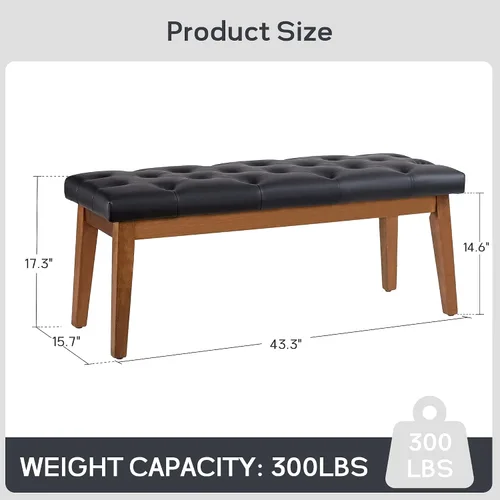 Miniatura 3 de HUIMO Banco de entrada, cuero negro, madera maciza, duradero y resistente al desgaste PU-Negro