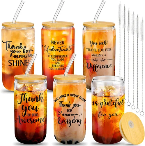 Miniatura 11 de Juego de 6 vasos de vidrio de agradecimiento a los empleados, regalos de agradecimiento a granel para compañeros de trabajo, personal de oficina