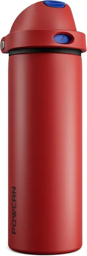 Miniatura 20 de POWCAN - Botella de agua aislada, 24 oz, tapa 2 en 1, boquilla de botón, popote abatible, a prueba de fugas, acero inoxidable, para portavasos