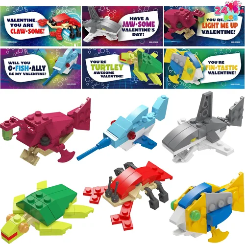 Miniatura 10 de JOYIN Paquete de 24 tarjetas de San Valentín con bloques de construcción de dinosaurios para regalos, recuerdos de fiesta, premio de intercambio