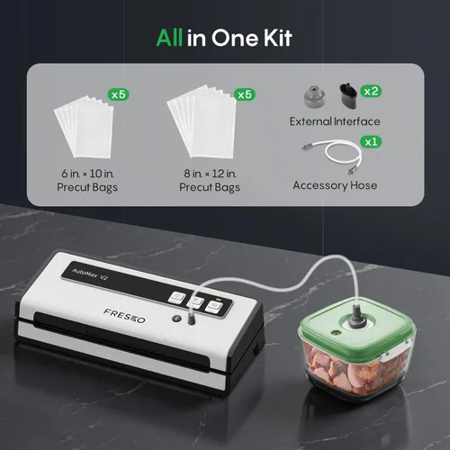 Miniatura 9 de Máquina selladora al vacío FRESKO con detección automática de bolsas, doble sellado térmico, sellador de alimentos compacto, fácil de usar, kit