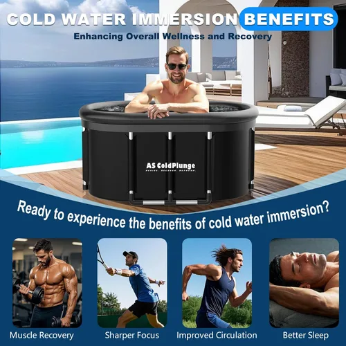 Miniatura 6 de AS ColdPlunge Bañera de hielo ovalada XXL para inmersión en frío, vaina de hielo portátil con tapa, bañera inflable de 148 galones con 2 válvulas