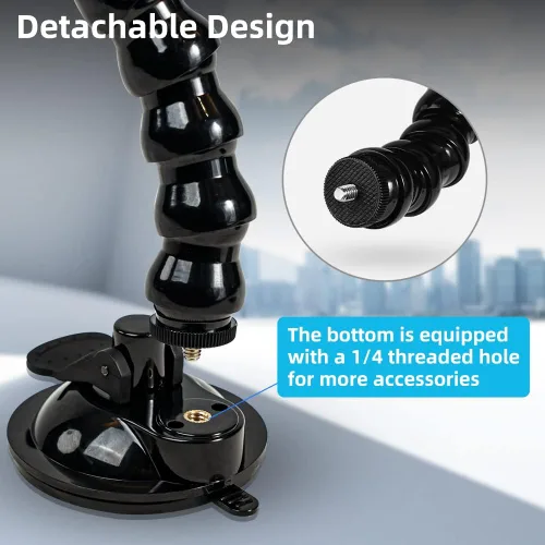 Miniatura 3 de Soporte flexible para cámara con ventosa de cuello de cisne compatible con GoPro Hero 13 Negro, Hero 12/11/10/9/8/7/6/5 Negro, DJI Osmo Action 5 Long