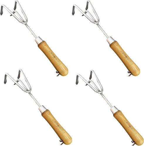 Miniatura 11 de Garden Guru - Herramienta de cultivador de mano ecológica, 100% acero inoxidable reciclado, resistente a la corrosión, mango ergonómico de madera
