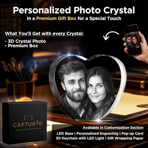 Miniatura 3 de Captur3D - Foto de corazón de cristal 3D, personalizado, con imagen grabada y mensaje, regalo para cumpleaños, boda, recuerdo, día de la madre, San