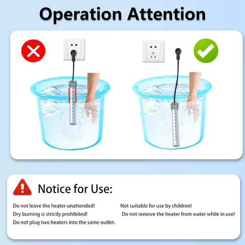 Miniatura 5 de Calentador de agua de inmersión de 2000 W, calentador de agua eléctrico portátil con acero inoxidable 304, calentador de calentamiento rápido
