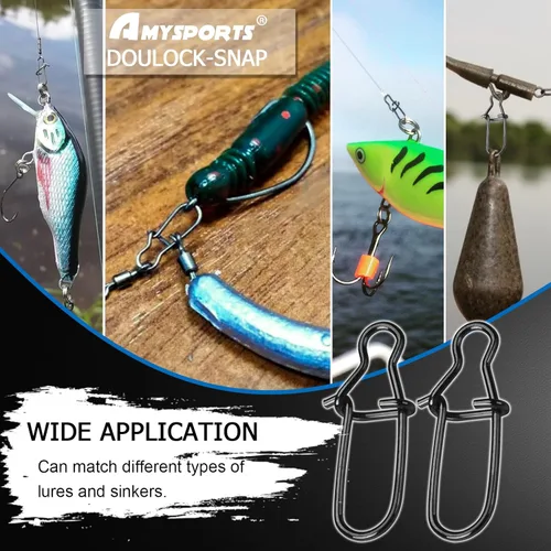 Miniatura 6 de AMYSPORTS Clip de presión de pesca de alta resistencia, doble bloqueo giratorio de acero inoxidable de cambio rápido, broches de pesca de níquel